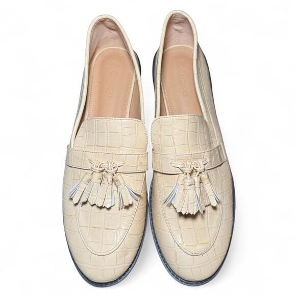Women’s 11 Cream Croc-Embossed Tassel Loafers Faux Leather Slip-On Flats, Unbran - Picture 1 of 7
